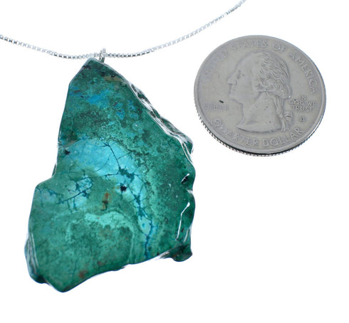 Sterling Silver Chrysocolla 16" Italian Box Chain Necklace AX128230